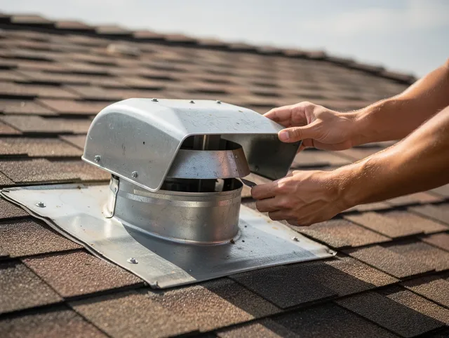 Newington Dryer Vent Cleaning certified technician safely cleaning a roof-mounted dryer vent in Newington