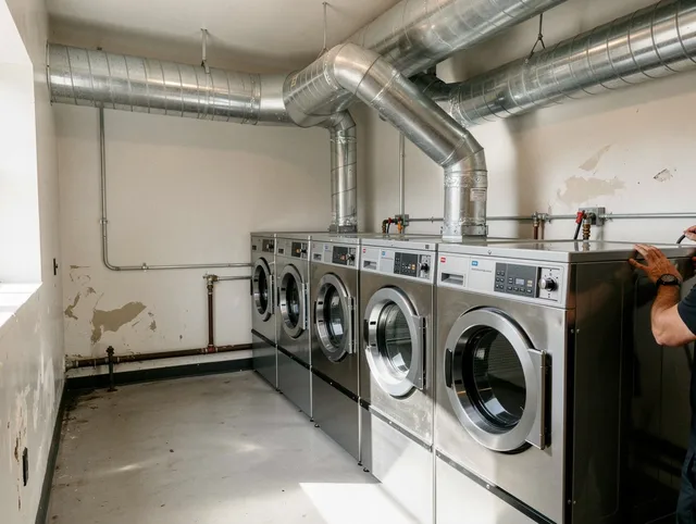 Newington Dryer Vent Cleaning team performing large-scale commercial dryer vent cleaning in Newington