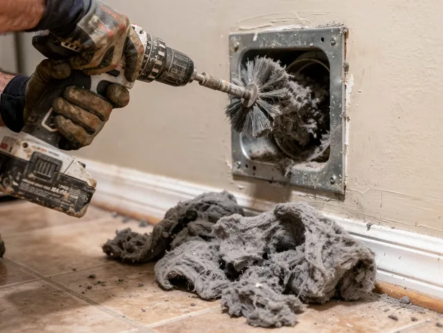 Certified Newington Dryer Vent Cleaning technician performing dryer vent cleaning in Newington