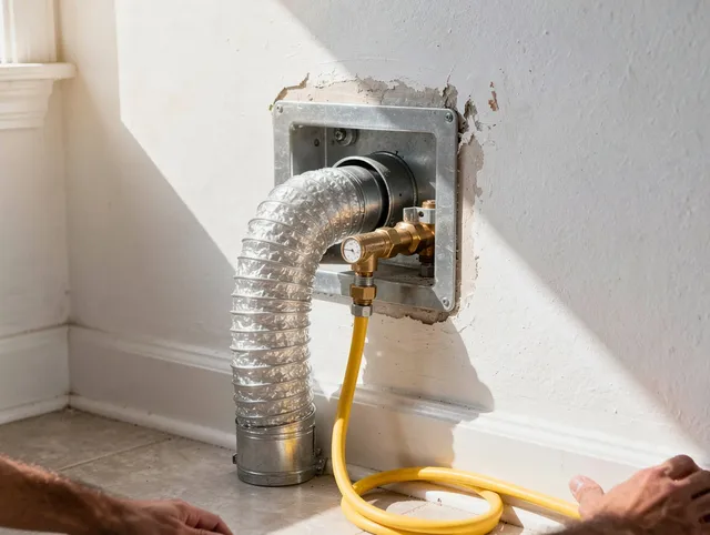 Newington Dryer Vent Cleaning certified technician performing specialized gas dryer vent cleaning in Newington